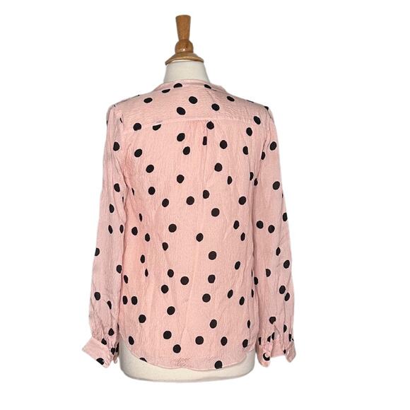 Elie Tahari 100% Silk Polkadot Pink Pastel Black Flowy Long Sleeve Blouse DD13 - Picture 3 of 13